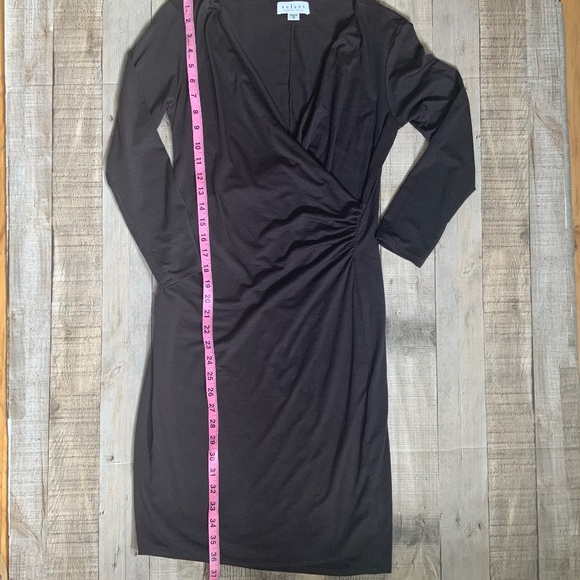 Velvet by Graham and Spencer Plum Grey Front Wrap Jersey Bodycon Sheath Dress M - Picture 11 of 13